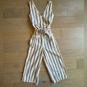 Madewell Cream Denim Stripped Jumpsuit - Size Small